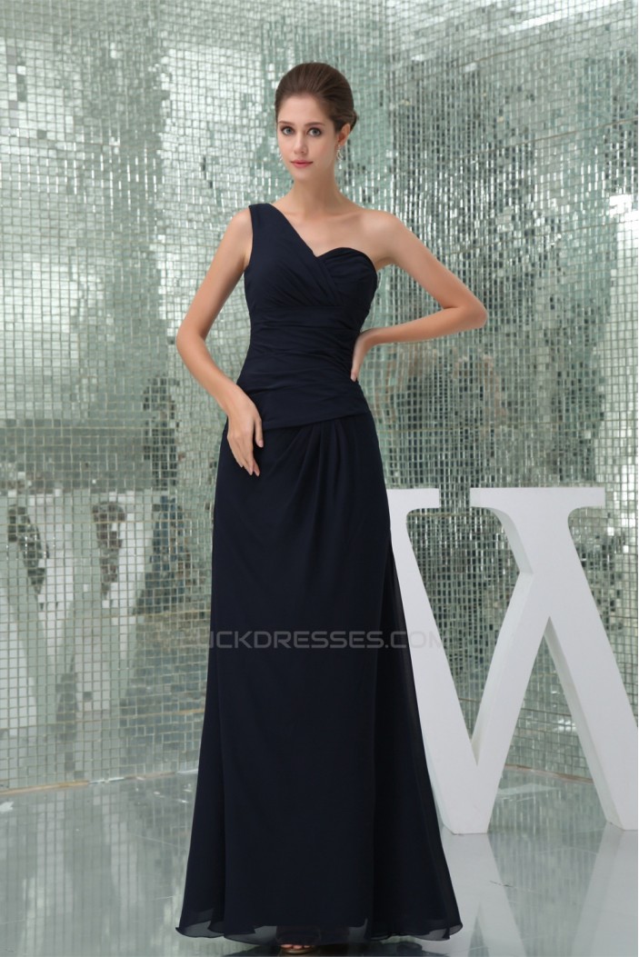 Chiffon Ruffles One-Shoulder Sheath/Column Long Black Bridesmaid Dresses 02010013