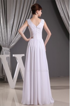 A-Line Beading Floor-Length Long White Bridesmaid Dresses 02010014