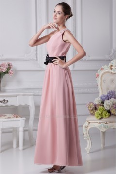 Chiffon Silk like Satin One-Shoulder Sheath/Column Long Bridesmaid Dresses 02010017