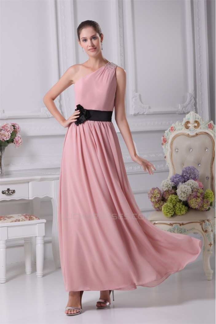 Chiffon Silk like Satin One-Shoulder Sheath/Column Long Bridesmaid Dresses 02010017