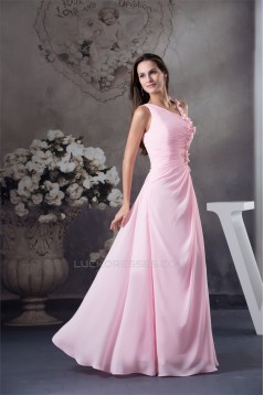 Sheath/Column Long Pink Chiffon Beaded Bridesmaid Dresses 02010021