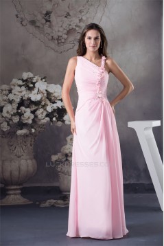 Sheath/Column Long Pink Chiffon Beaded Bridesmaid Dresses 02010021