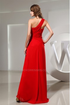 Falbala One-Shoulder Long Red Chiffon Bridesmaid Evening Dresses 02010027