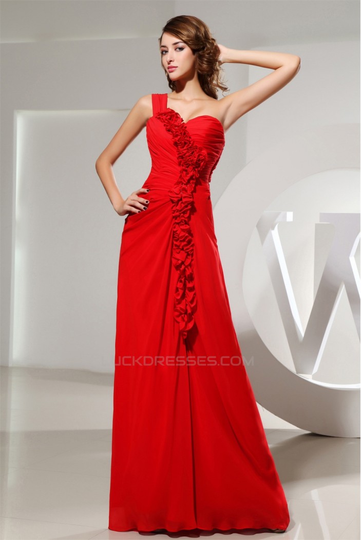 Falbala One-Shoulder Long Red Chiffon Bridesmaid Evening Dresses 02010027