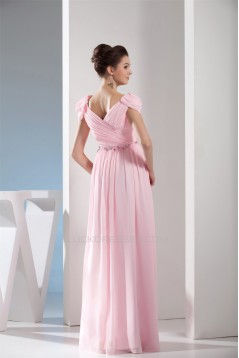 Sheath/Column Floor-Length Chiffon Long Pink Bridesmaid Evening Dresses 02010036