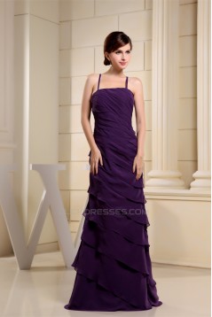 Floor-Length Spaghetti Strap Chiffon Tiered Best Bridesmaid Dresses 02010038