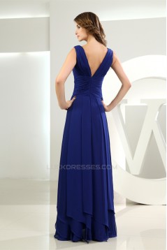 A-Line V-Neck Floor-Length Chiffon Long Blue Bridesmaid Dresses 02010039