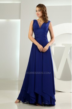 A-Line V-Neck Floor-Length Chiffon Long Blue Bridesmaid Dresses 02010039