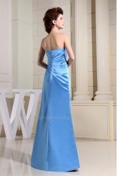 Floor-Length Satin Sweetheart Sleeveless Long Blue Bridesmaid Dresses 02010043