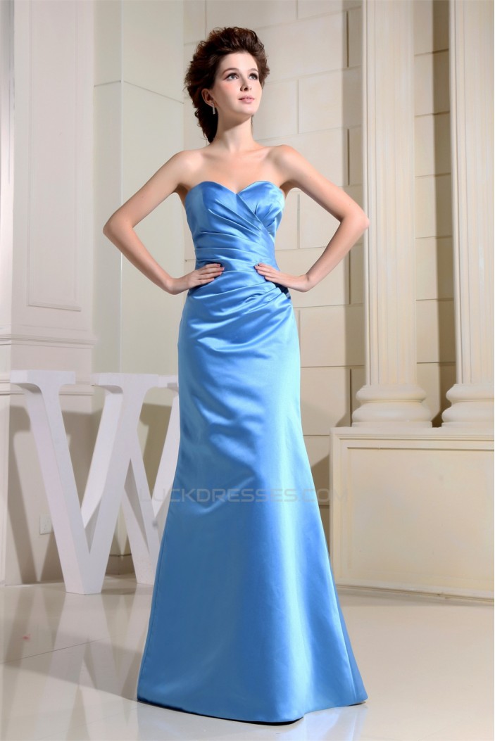 Floor-Length Satin Sweetheart Sleeveless Long Blue Bridesmaid Dresses 02010043