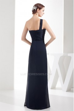 Floor-Length Strapless Sheath/Column Long Navy Blue Chiffon Bridesmaid Dresses 02010048