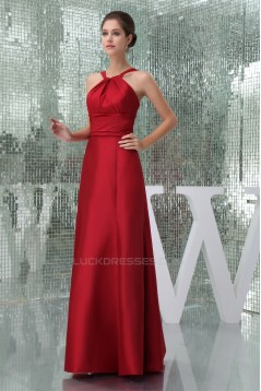 Halter Floor-Length Ruffles Sleeveless Taffeta Long Red Bridesmaid Dresses 02010057