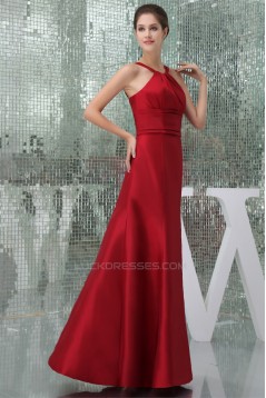 Halter Floor-Length Ruffles Sleeveless Taffeta Long Red Bridesmaid Dresses 02010057