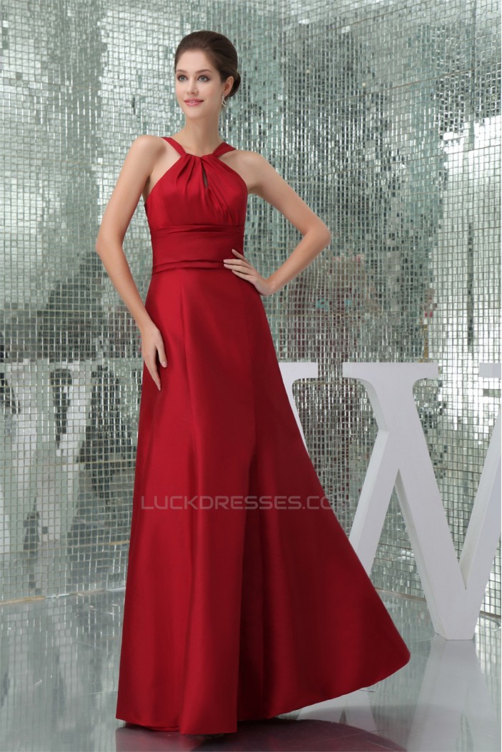 Halter Floor-Length Ruffles Sleeveless Taffeta Long Red Bridesmaid Dresses 02010057