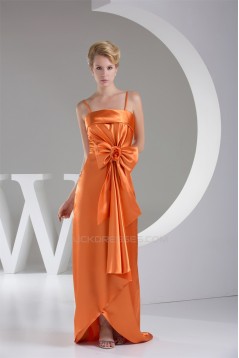 Handmade Flowers Silk like Satin Spaghetti Strap Long Bridesmaid Dresses 02010061