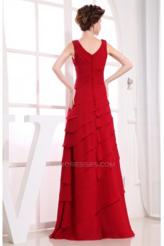 Illusion Sleeves A-Line Floor-Length V-Neck Long Red Chiffon Bridesmaid Dresses 02010062