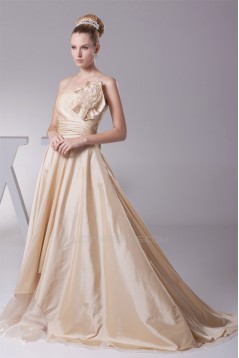 A-Line Strapless Handmade Flowers Floor-Length Bridesmaid Dresses 02010071