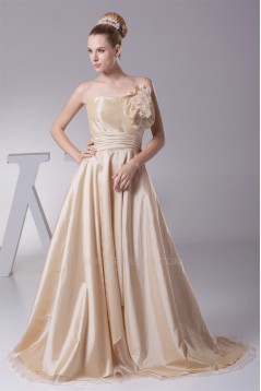 A-Line Strapless Handmade Flowers Floor-Length Bridesmaid Dresses 02010071