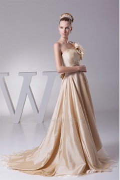 A-Line Strapless Handmade Flowers Floor-Length Bridesmaid Dresses 02010071