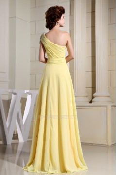 A-Line One-Shoulder Ruffles Floor-Length Chiffon Long Yellow Bridesmaid Dresses 02010072