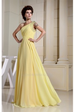 A-Line One-Shoulder Ruffles Floor-Length Chiffon Long Yellow Bridesmaid Dresses 02010072