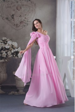 One-Shoulder Sheath/Column Sleeveless Chiffon Long Pink Bridesmaid Dresses 02010073