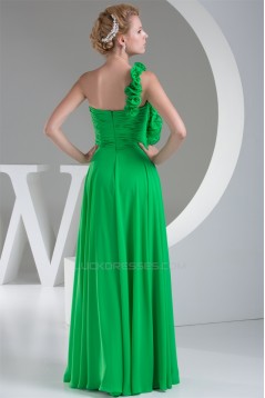 One-Shoulder Sleeveless Chiffon Long Green Best Bridesmaid Dresses 02010074