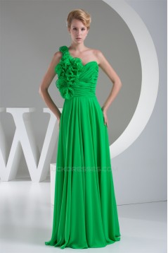 One-Shoulder Sleeveless Chiffon Long Green Best Bridesmaid Dresses 02010074