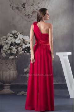 A-Line One-Shoulder Sleeveless Ruffles Floor-Length Best Bridesmaid Dresses 02010075