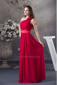 A-Line One-Shoulder Sleeveless Ruffles Floor-Length Best Bridesmaid Dresses 02010075