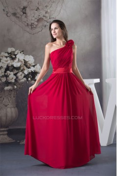 A-Line One-Shoulder Sleeveless Ruffles Floor-Length Best Bridesmaid Dresses 02010075