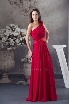 A-Line One-Shoulder Sleeveless Ruffles Floor-Length Best Bridesmaid Dresses 02010075