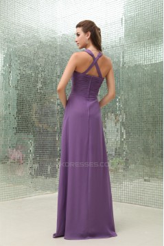 Pleats Sheath/Column Straps Chiffon Long Bridesmaid Dresses 02010076