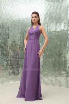 Pleats Sheath/Column Straps Chiffon Long Bridesmaid Dresses 02010076