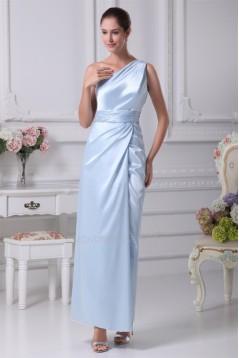 Ruffles Elastic Woven Satin One-Shoulder Long Bridesmaid Dresses 02010080