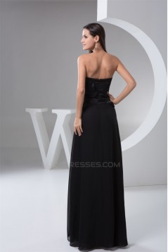 Floor-Length Sleeveless Pleats Strapless Long Black Bridesmaid Dresses 02010101