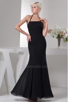 Mermaid/Trumpet Halter Pleats Chiffon Long Black Bridesmaid Dresses 02010103