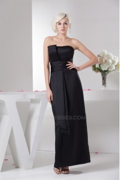 Pleats Satin Strapless Sleeveless Long Black Bridesmaid Dresses 02010104