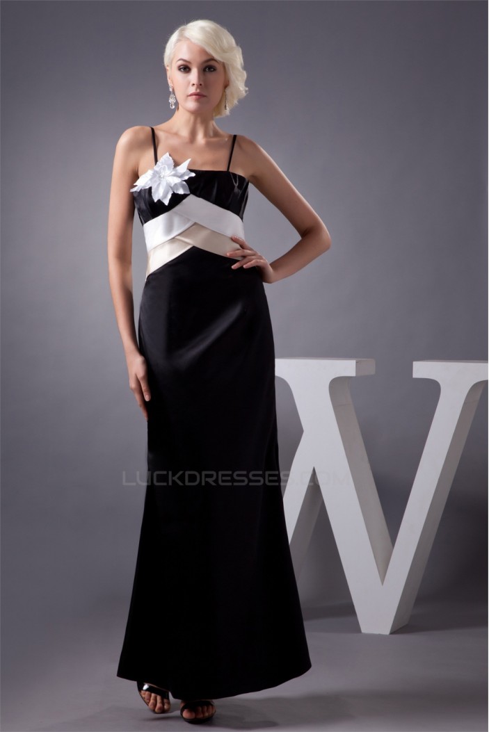 Satin Ankle-Length Spaghetti Straps Sleeveless Long Bridesmaid Dresses 02010107