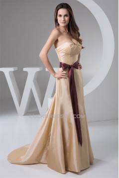 Classic Taffeta Ruched Brush Sweep Train Best Long Bridesmaid Dresses 02010118