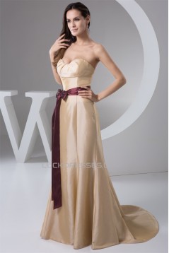 Classic Taffeta Ruched Brush Sweep Train Best Long Bridesmaid Dresses 02010118