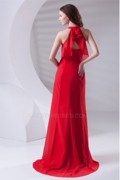 A-Line Chiffon Brush Sweep Train Long Red Chiffon Bridesmaid Dresses 02010120