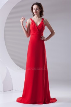 A-Line Chiffon Brush Sweep Train Long Red Chiffon Bridesmaid Dresses 02010120