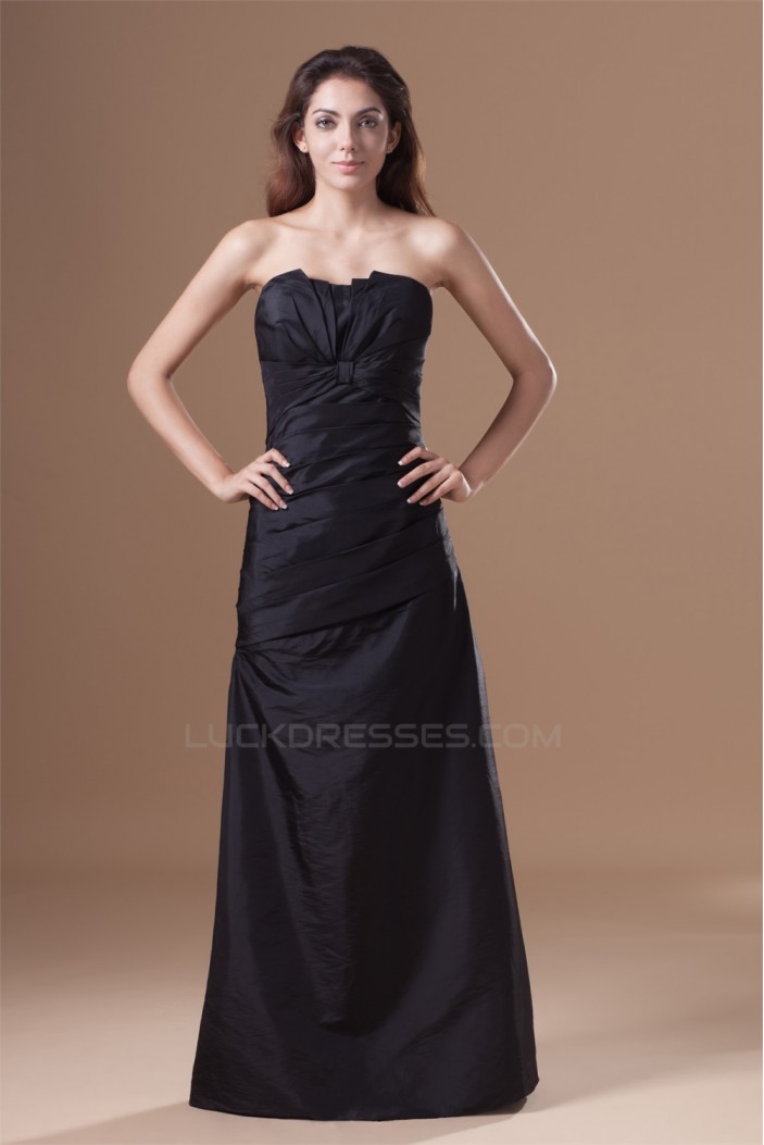 A-Line Floor-Length Strapless Taffeta Pleats Best Bridesmaid Dresses 02010124