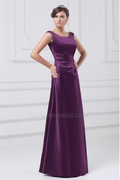 A-Line Satin Floor-Length Pleats Sleeveless Long Purple Bridesmaid Dresses 02010127