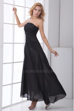 Charming Beading Chiffon A-Line One-Shoulder Long Black Bridesmaid Dresses 02010138
