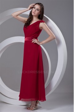 A-Line Chiffon Bows Strapless One-Shoulder Long Red Bridesmaid Dresses 02010141