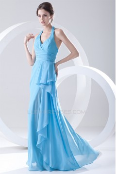 Most Popular Halter Side Drapping Best Long Blue Chiffon Bridesmaid Dresses 02010142