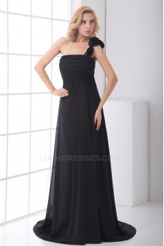 Hot Selling Chiffon One-Shoulder Long Black Bridesmaid Dresses 02010143