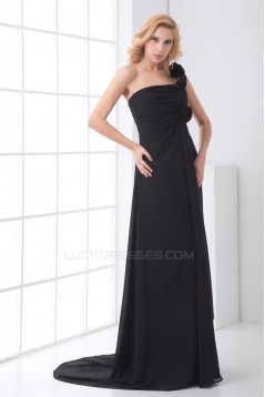 Hot Selling Chiffon One-Shoulder Long Black Bridesmaid Dresses 02010143